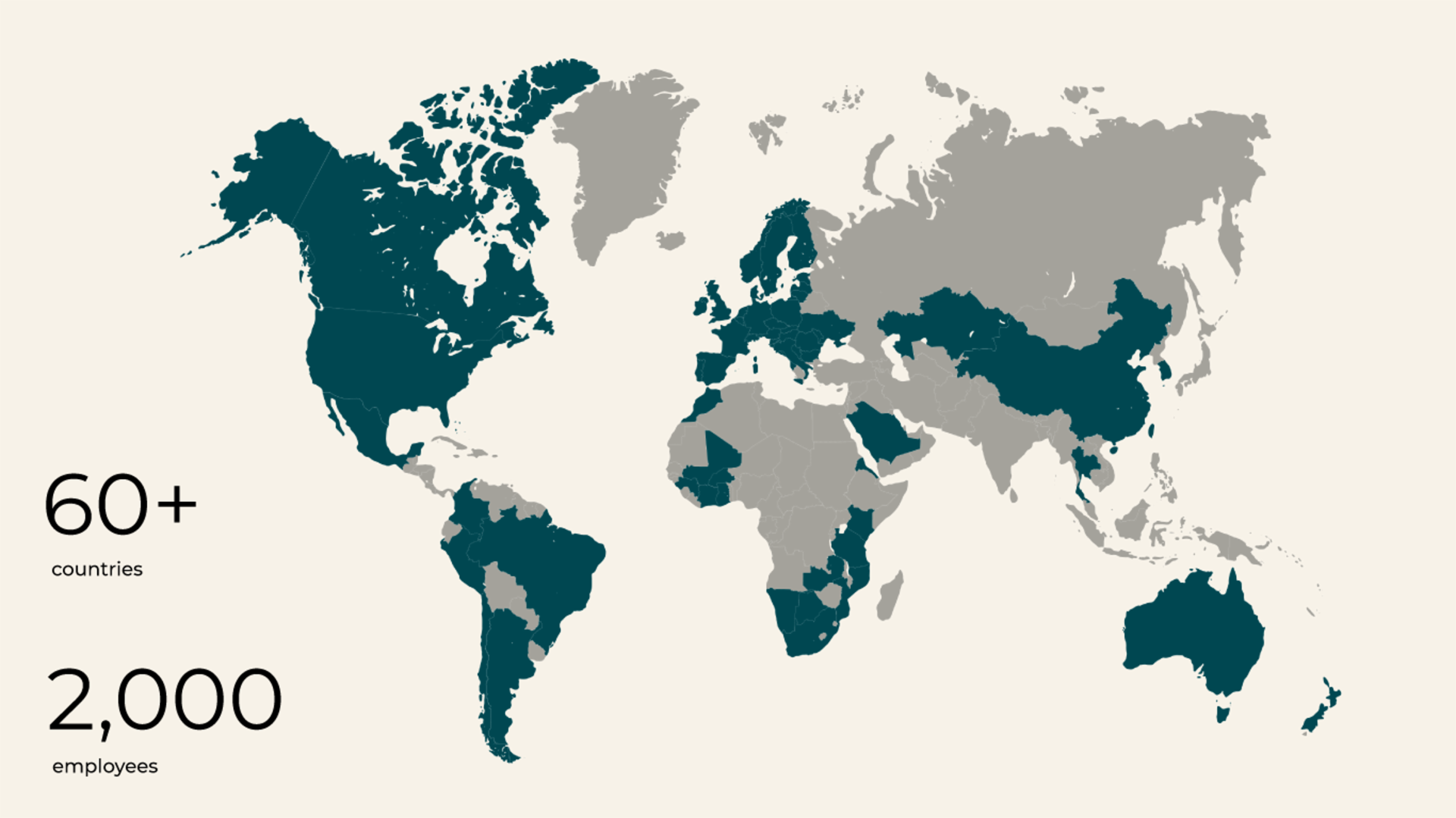 World map highlighting in a darker color the countries where there is presence of TRATON Financial Services. On the left bottom side there is text that states: 