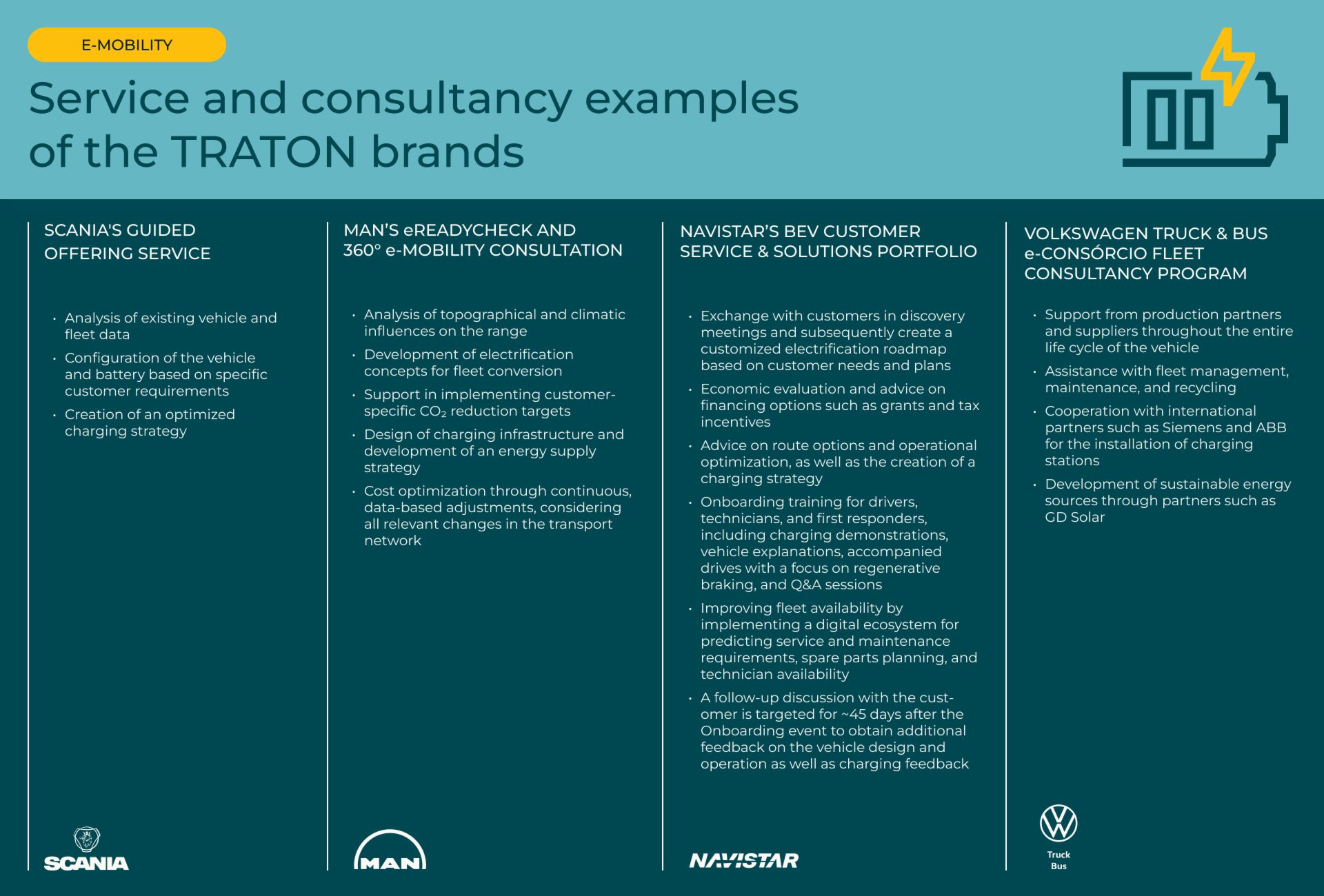 Overview: Service and consultancy examples of the TRATON brands