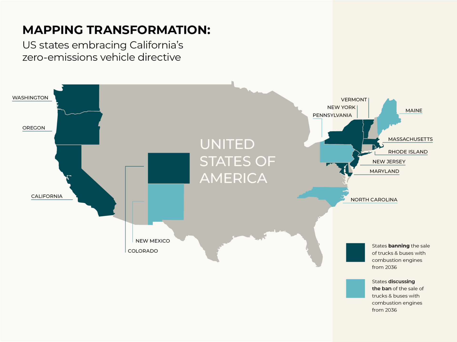 An overview of US states that are following California's zero-emissions vehicle directive