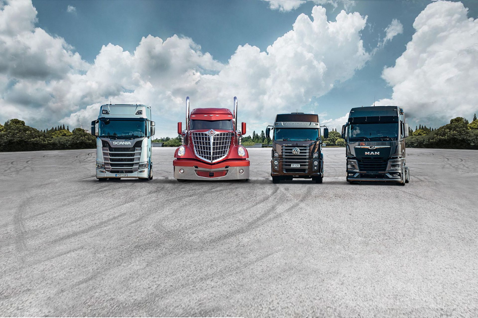 Image of the truck brands of TRATON GROUP: Scania, Navistar, VWCO, MAN
                 