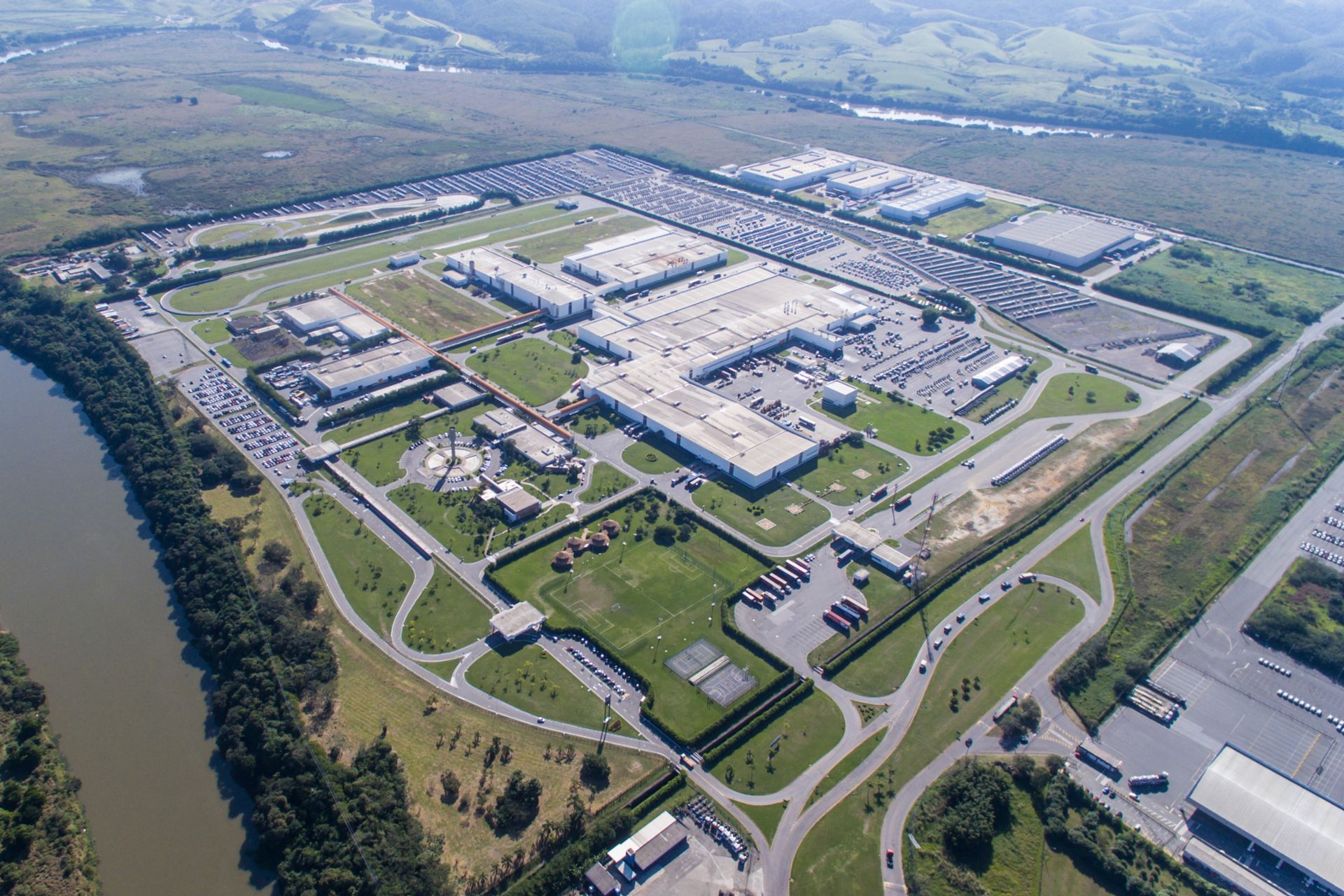 Overview of VWCO factory in Resende, Brazil, where it holds the world development center for VW trucks and buses.
                 