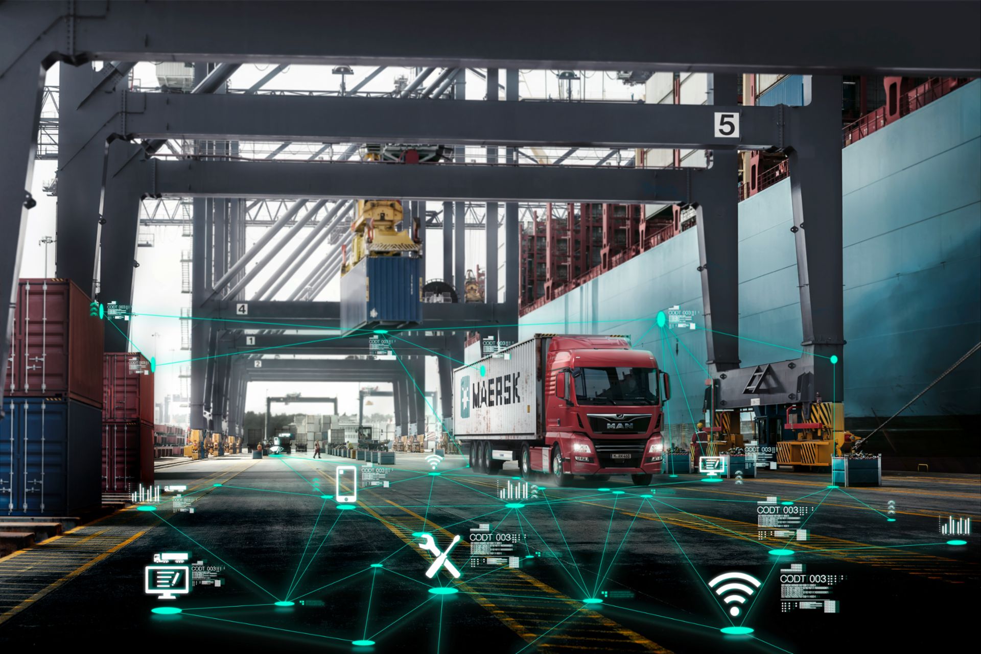 Darstellung Digitalisierung Vernetzung Containerhafen
                 