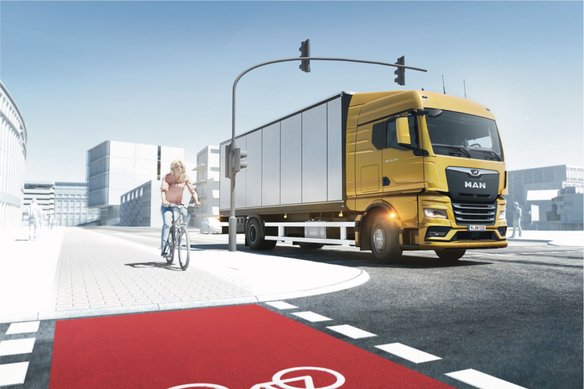 MAN truck drives next to bicycle lane
