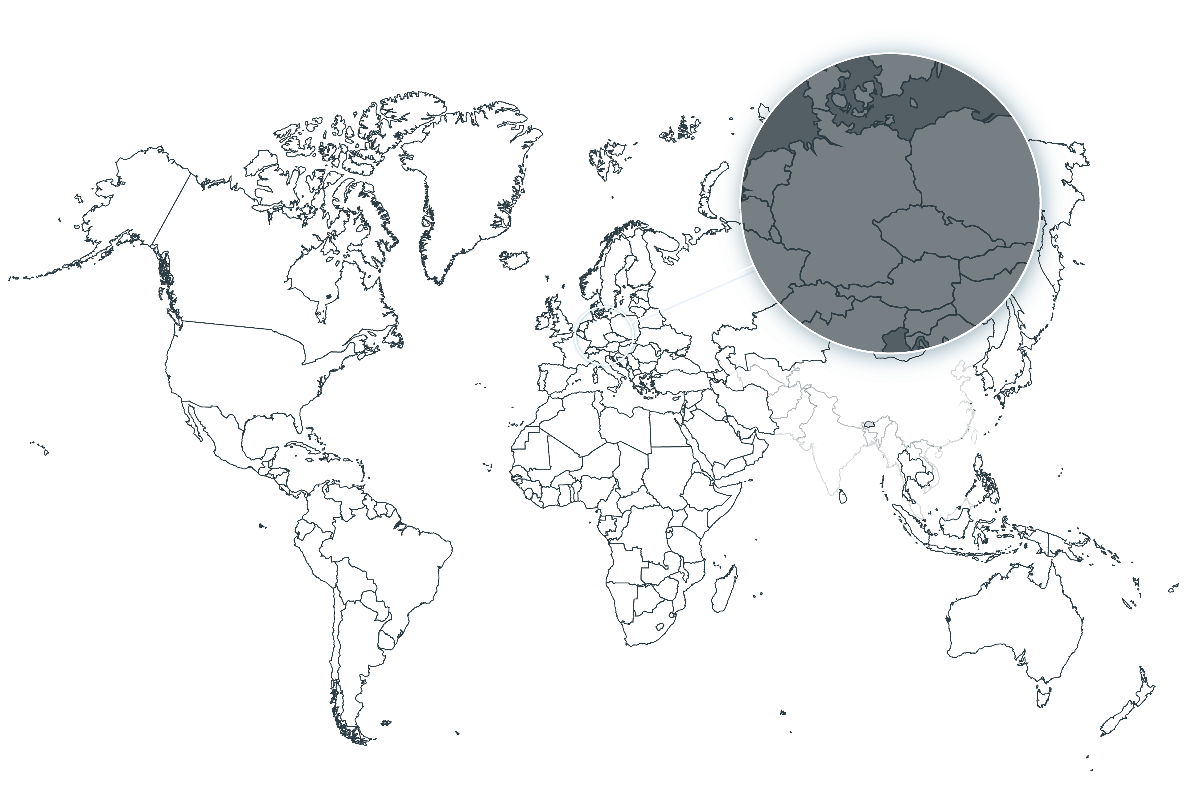 Traton-Standorte auf einer Weltkarte vergrößert, um Karten im Detail zu zeigen